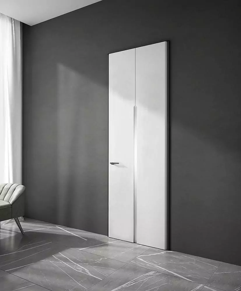 TONDA SV, Bianco matte enamel, Satinato Bianco glass, aluminum door frame in Black color.