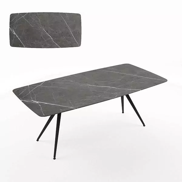 MILAN table. The table top is a universal composite wear–resistant material Marmo Antracite. Base: Aluminum, steel – Black finish.