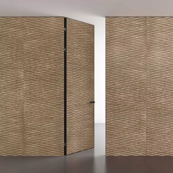 Wall panels COVER, Wave. Door FILO–60, Alu, Wave. Natural veneer Noce Canaletto.