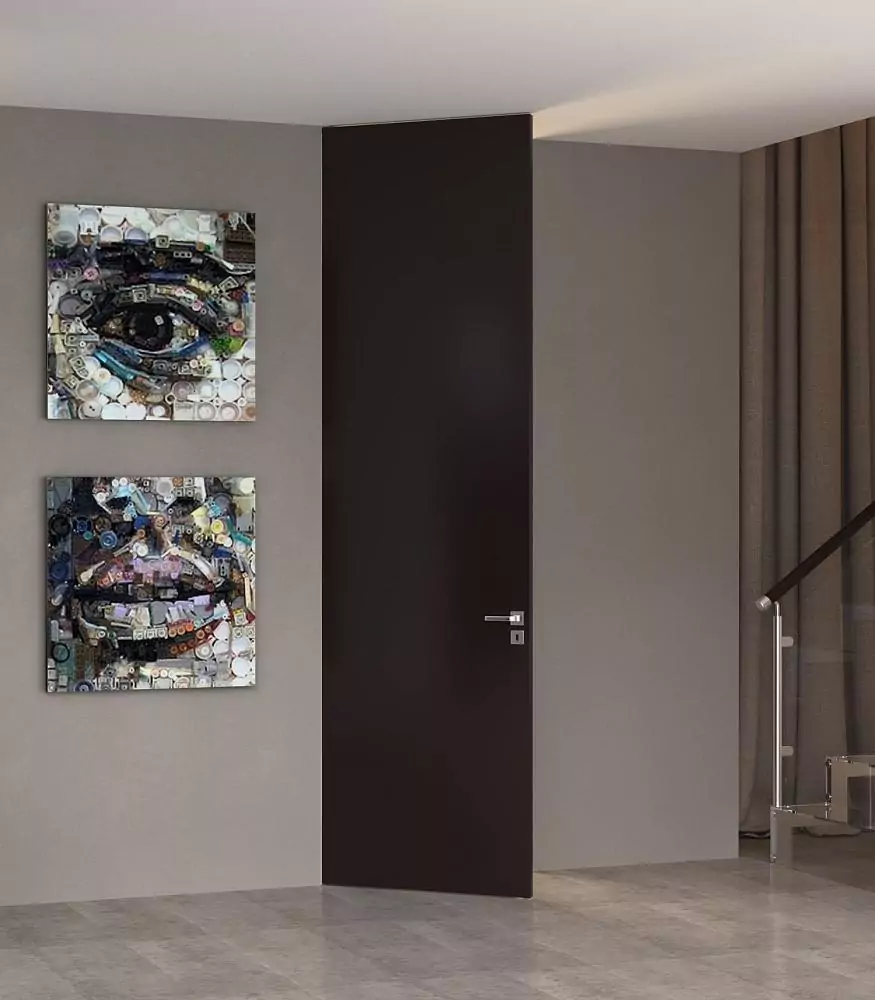 FILO–60, Bruno matte enamel, hidden door frame in Dark Brown color. The "under the ceiling" option.