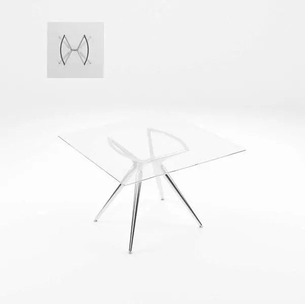 MILAN table. Table top – tempered glass Trasparente Grafite. Base: aluminum, steel – Chrome finish.